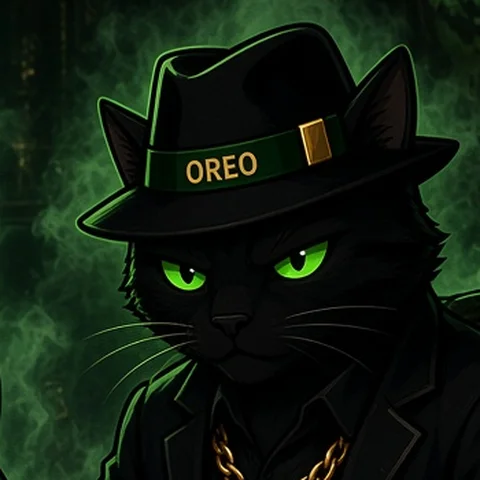 Oreo, black cat in a black fedora